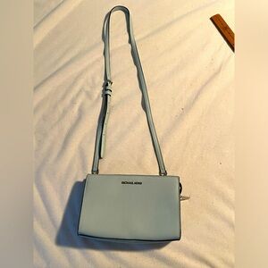 Michael Kors Saffiano Leather Crossbody Bag Small, Baby Blue Used Once Adj Strap